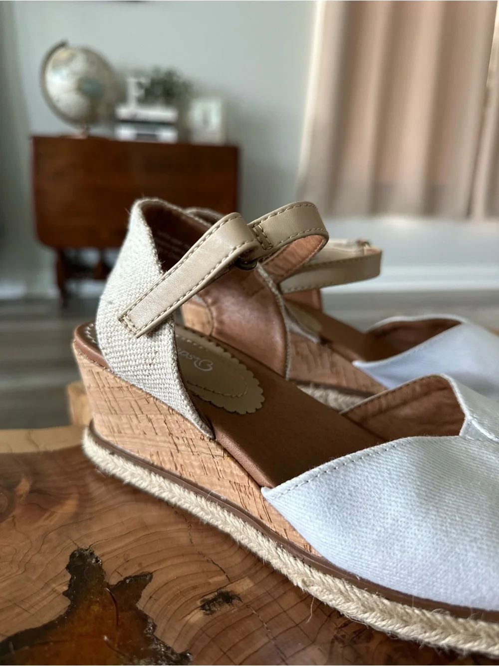 BareTraps White and Beige Espadrille Wedge Sandals